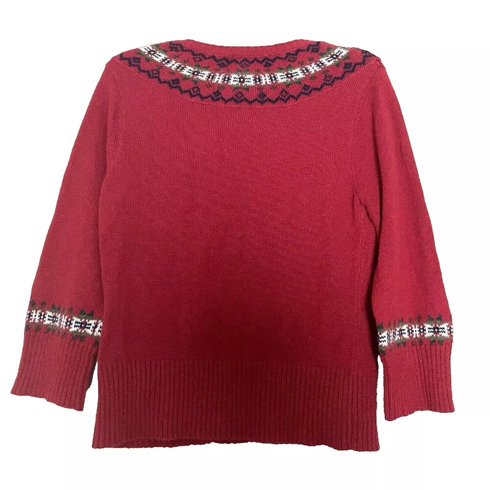 Vintage Ralph Lauren Polo Jeans Sweater Women's Large Red Fair Isle Angora Blend - Picture 2 of 10